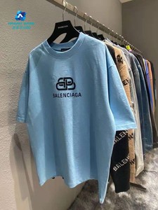 balenciaga/巴黎世家 21ss新款雾霾蓝锁扣字母logo短袖男t恤tee女