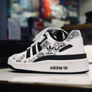 正品adidas阿迪达斯男女鞋三叶草黑色涂鸦魔术贴运动休闲鞋gw4921