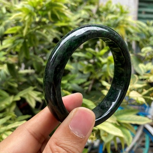 爱妮原创特色缅甸天然a货翡翠女款花青深绿色玉石手镯玉镯子 57mm