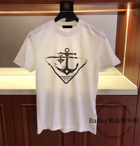 prada普拉达22ss新品休闲t恤男三角标船锚图案字母印花圆领短袖女
