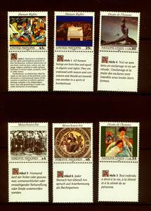 (N24)联合国三地邮票 1989年 人权宣言 绘画艺术 6枚全 新