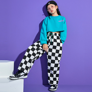 爵士舞服装女童炸街时髦女孩儿童上衣裤子春季流行舞模卡拍摄衣服