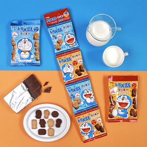 日本hokka北陆叮当机器猫牛奶巧克力可爱儿童饼干4连包零食