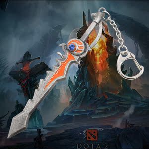 刀塔游戏周边dota 2火猫纯正真神炎剑武器合金汽车钥匙扣潮男挂饰