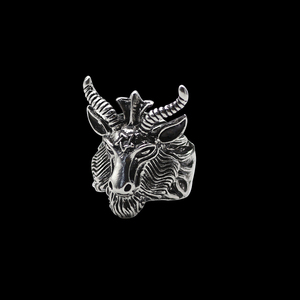 日韩潮男学生百搭黑山羊撒旦十二生肖羊头五芒星霸气个性男士戒指