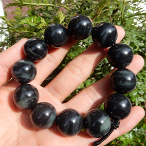 方言热卖精品巨漏新疆和田玉青花籽料聚墨豪华18mm圆珠手串手链w