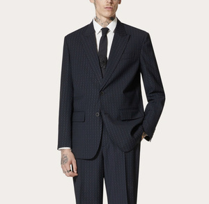 ls现货valentino华伦天奴满logo羊毛马海毛藏青色男士外套西服