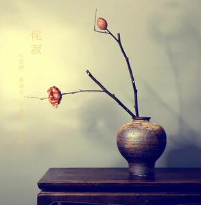 侘寂风天然干花禅意中日式极简粗陶复古民宿陶瓷花器瓶花艺枯树枝