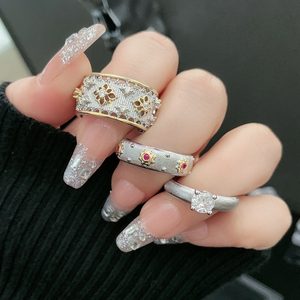 新中式国潮复古拉丝分色开口戒指女中古宫廷风时尚气质高级感指环
