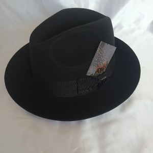礼帽羊毛毡帽黑色呢料子绒高级男绅士黑色