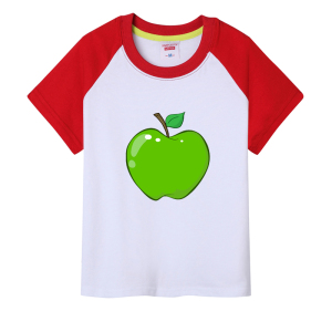 苹果春夏新款中大男女童装短袖亲子t恤儿童潮卡通水果图案上衣服