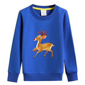 小鹿图案秋冬加绒圆领卫衣男女儿童装亲子装小孩学生表演衣服长袖