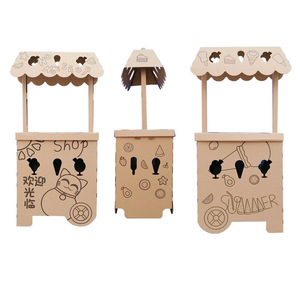 儿童纸板手推车玩具模型diy手工制作零食贩卖车幼儿园拼装涂色