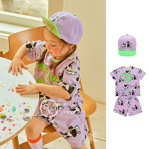 5折不退芽芽宝贝bebebebe 21ss男女童小狗纯棉短袖短裤套装帽子