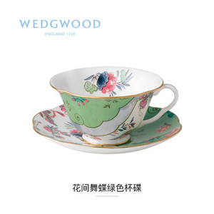 现货WEDGWOOD威基伍德花间舞蝶绿色骨瓷杯碟茶杯下午茶杯碟杯茶具