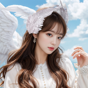 天使之翼立体翅膀 甜系造型Lolita羽毛黑白双色 刺绣发夹边夹头饰