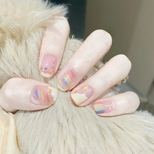 指甲贴片手工定制晕染彩虹短款美甲贴片可穿戴夏季可爱小清新成品