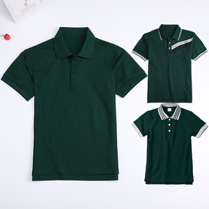 墨绿色夏中小学生校服伊顿同款短袖POLO衫儿童男童女童T恤条纹领