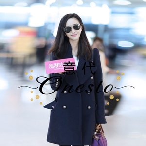 现货maxmara 佟丽娅明星同款呢外套双排扣藏青色羊毛大衣女小个子