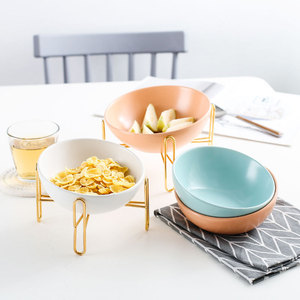 厂家直销北欧创意家用带金架陶瓷餐具宠物碗汤面碗水果甜品沙拉碗