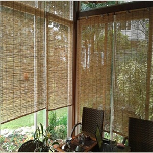 室内包边芦苇阳光房阳台遮阳遮光草帘拉绳卷帘外贸古典窗帘装饰帘