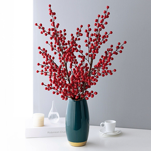 干花仿真花红果发财果相思红豆冬青陶瓷花瓶插花圣诞新年餐桌花艺