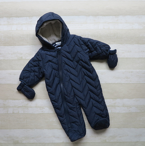 外贸单超值特价宝宝冬季夹棉爬服藏青色婴儿连体哈衣保暖连身外套