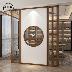 新中式屏风隔断客厅入户玄关遮挡酒店大堂茶室办公室实木格栅座屏