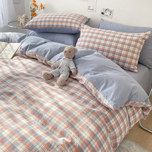 ins纯棉水洗棉被套单件100全棉150x200格子床单被罩200x230男被单