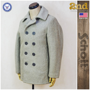 schott 美国产 海军 740 peacoat 双排扣 羊毛呢大衣 36 浅灰色