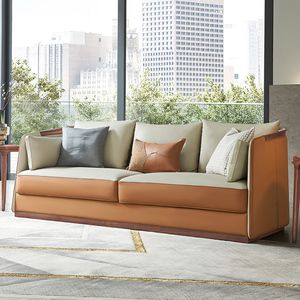 现代新中式实木真皮沙发意式轻奢头层黄牛皮北欧黄檀木艺术