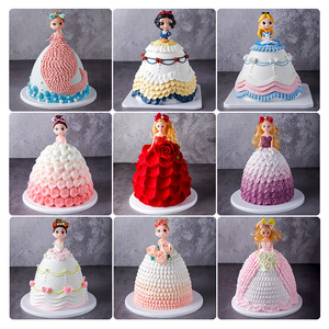网红新品复古芭比公主娃娃玫瑰奶油婚纱晚礼服翻糖生日蛋糕模型