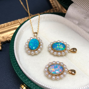 美集社 18k金天然澳洲欧泊珍珠吊坠欧珀吊坠红彩澳宝宝石欧泊原石