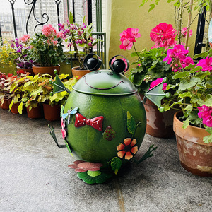 美式乡村复古铁艺青蛙摆件 户外室内花园阳台客厅创意摆设垃圾桶
