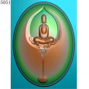 5051香炉椭圆形小无相悟道北京精雕jdp年玉雕挂件素材浮雕图