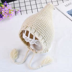 宝宝秋冬季保暖帽男女婴儿毛线加厚精灵帽儿童系带套