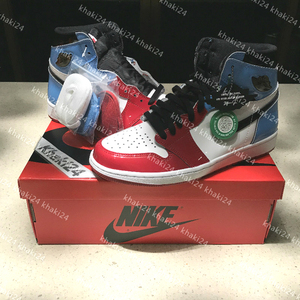 khaki24 air jordan 1 aj1 警灯红蓝漆皮鸳鸯拼接男女 ck5666-100