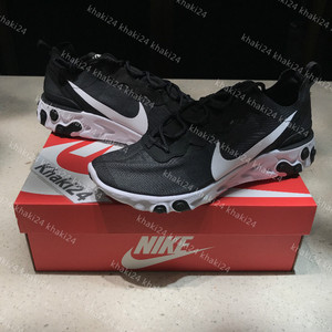 khaki24 nike react element 55 黑白 耐克复古跑步鞋 bq6166-003