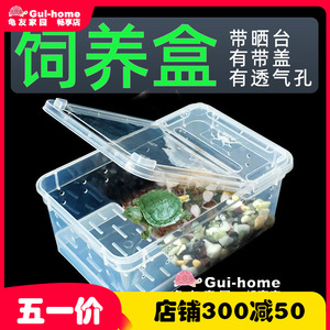 爬虫饲养盒带晒台小型乌龟缸守宫角蛙蜗牛水龟巴西龟饲养箱有盖子
