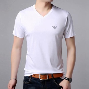 armani/阿玛尼短袖t恤2021夏季修身男装桑蚕丝打底衫纯色上衣男