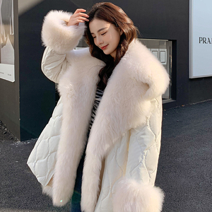 羊羔毛皮草大毛领羽绒服派克服外套大衣女中长款2021新款年轻款阔