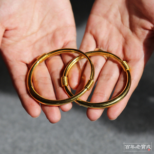 百年老宝成 足金999黄金 纯手工传统光面圆条推圈 经典推圈