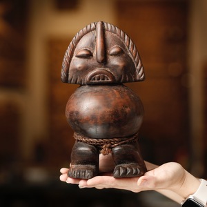 非洲木雕可爱大肚子小矮人桌面摆件罕见纯手工艺术品装饰喀麦隆