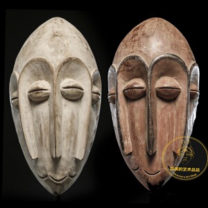 非洲老面具心形脸样板间客厅书房装饰艺术品摆件lega刚果加蓬三脸