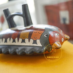 南美洲玛雅印第安印加秘鲁陶器文化明彩绘手工艺术摆件动物装饰品