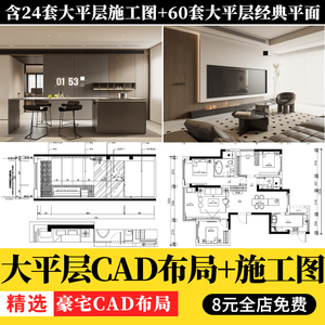 大平层 豪宅CAD施工图 平面布局图 大户型效果图案例现代家装cad