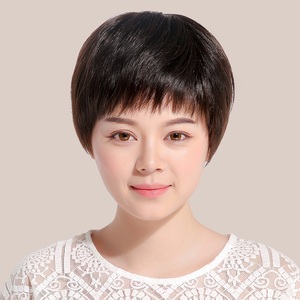 假发中老年女短发假发真发中年女士真人发丝妈妈短直发发型真发套