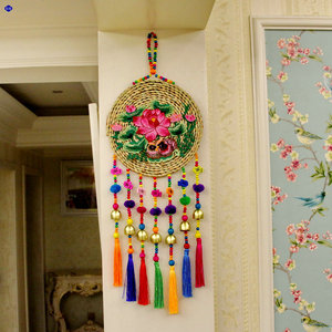 创意中国风鸳鸯刺绣墙壁挂饰手工草编家居客厅新婚房间卧室装饰
