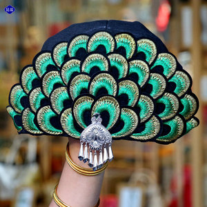 创意秋冬民族风杨丽萍同款孔雀开屏羽毛帽子包头巾头带孔雀舞头饰