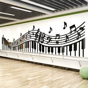 琴行学校音乐教室培训班墙面装饰五线谱琴键3d亚克力立体墙贴画纸